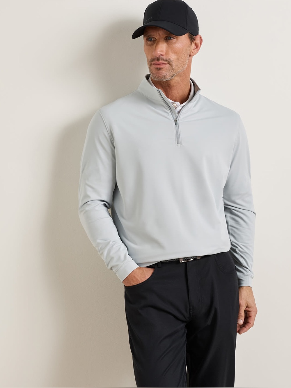 Peter Millar Men's Quarter Zip Pullover Sweater Light Gray Size XL
